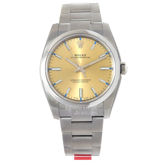 Rolex 114200 Steel on Oyster Champagne with Luminous Index & Blue Dots